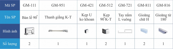 Thông số kỹ thuật của SET 03- PHÒNG TẮM 90 K-T