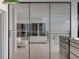 Cửa nhôm slim lùa 4 cánh mở về 1 phí