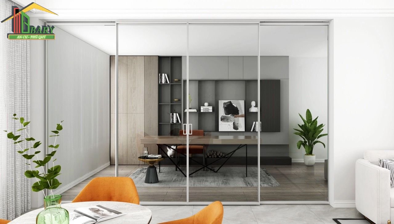 Cửa ngăn phòng khách nhôm hệ slim