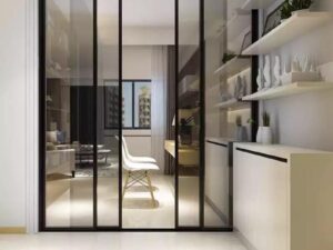 Cửa trượt 2 cánh mở sang 2 bên có ray dưới